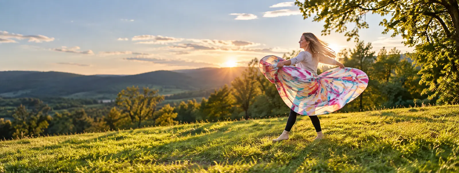 Táncoló nő a természetben – Harmony Flow Movement Training